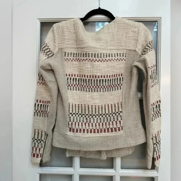 Lucky Brand | Cream Embroidered Knit Jaquered Zip Boho Motorcycle Jacket Size S - Picture 6 of 12